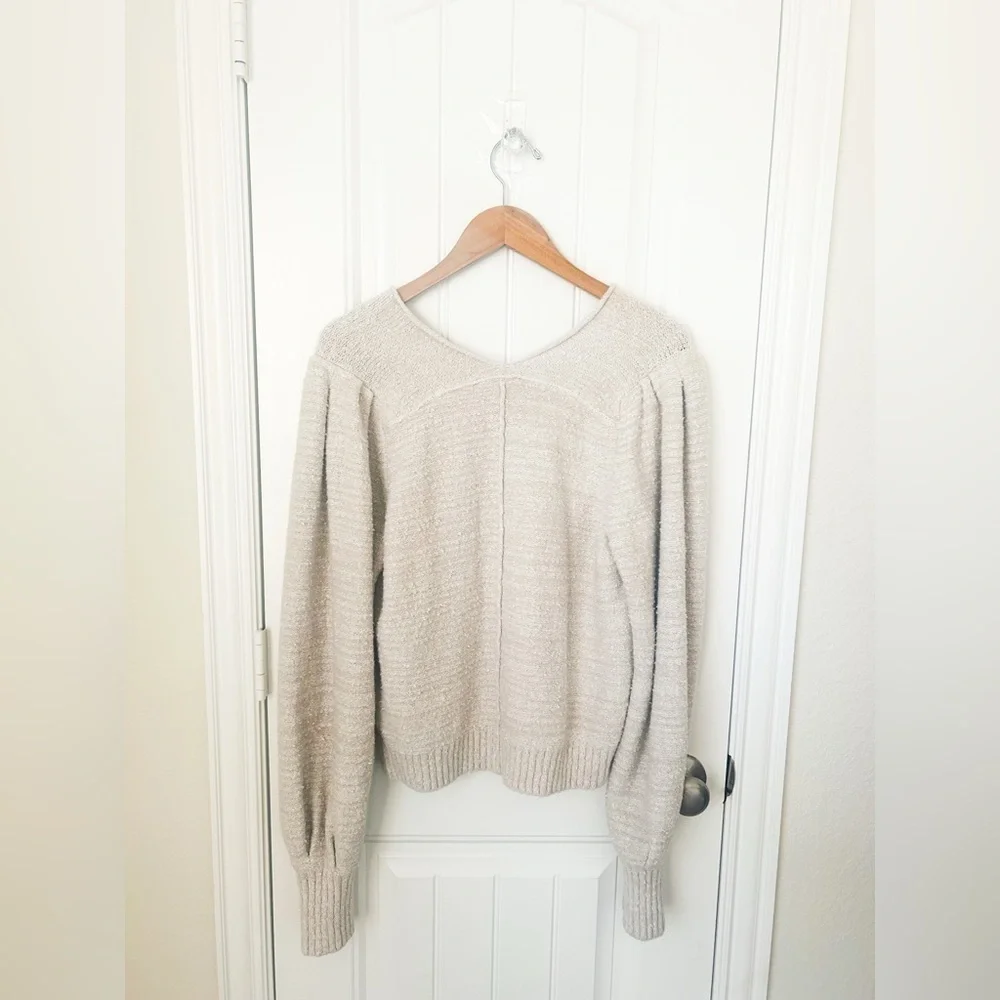 Free People Reverie Vanilla Textured Long Sleeve V-Neck Sweater Size Large